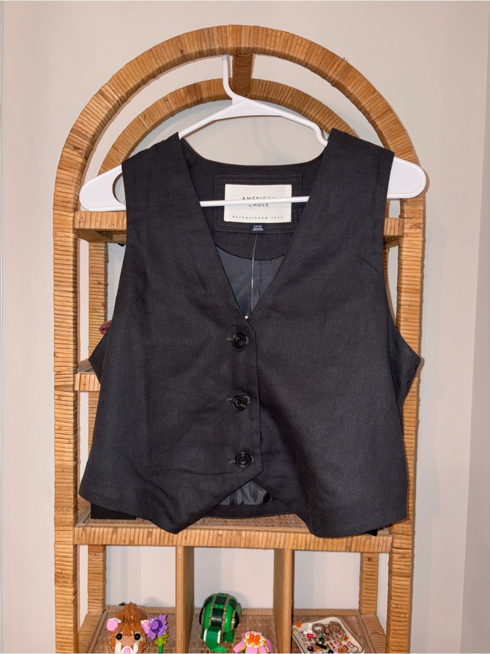American Eagle Outfitters Black V-Neck Button Vest